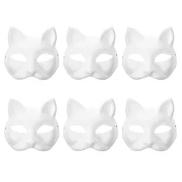 Maschere per feste 6pcs White Paper Half Animal Blank Cat Maschera di Halloween per Mens Cartoon Adult Masquerade Favors 230630