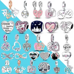 925 Sterling Silver Dangle Charm Diy Designer Heart Shape Dangle Charms för mamma son dotter syster vän pärla fit pandora charms armband diy smycken tillbehör