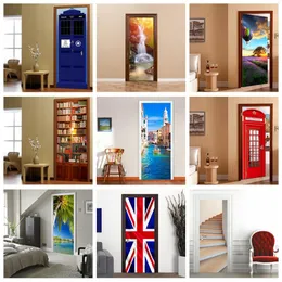 Stitch Selfadhesive Telephone Booth Bookcase Door Sticker Hd Printed Vinyl Decal European Style 3d Door Sticker for Room Home Decor