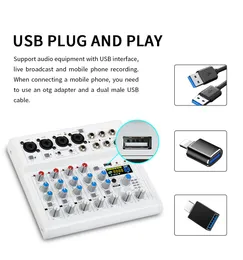 Förstärkare E6 7 Channel Mixer Portable Mini Audio Mixer 88 Digitala effekter Ljudkort Mixers i Professional USB Mixer Audio Interface