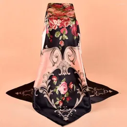 Halsdukar Hanxi Silk Square Women Foulard Head Hijab Scarf Ladies Chiffon Satin Shawl Wrap ljuddämpare Pareo Bandanna Kvinna 90 90 cm