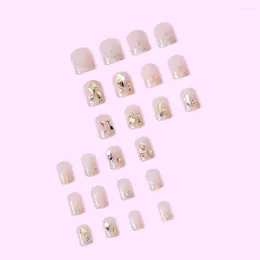 False Nails 24PCS Short Press On Cute Shiny Rhinestones Full Coverage Artificial Nail Art