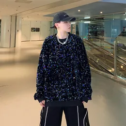 Męskie bluzy bluzy migoczące kolory cekiny Refleksyjne hip -hop pullovers piosenkarka scena streetwear świąteczny impreza 230630