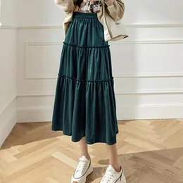 Dresses Ohryiyie Green Multilayer Patchwork Cake Skirt Women 2022 New Winter Midi Long A Line Skirt Female Casual All Match Skirt Lady