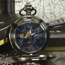 Taschenuhren TIEDAN Blau Steampunk Skeleton Mechanische Tasche Männer Antike Luxus Marke Halskette Tasche Fob es Kette Männliche Uhr 220606 Z230630