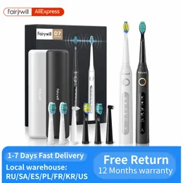 فرشاة الأسنان Fairywill Sonic Electric Toothbrush FW-D7 set USB Charge Toothbrushes Case للبالغين مع رؤوس فرشاة الأسنان 5 أوضاع Smart Time 230629