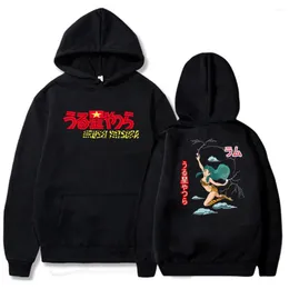 Mäns hoodies vinter urusei yatsura lum anime män kvinnor vintage manga tryckt hooded toppar långa ärmar fleece varma tröjor