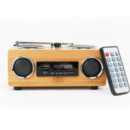 Radio Retro Vintage Radio Super Bass FM Radio Bamboo Multimedia Speaker Klassisk mottagare USB med MP3 Player Support TF -kort