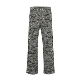 Erkek Kot Yüksek Sokak Kamuflaj Pantolon Moda Streetwear Vibe Tarzı Camo Kot Pantolon Gevşek Fit Hip Hop Dipleri 230629