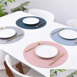 Mats Pads Pu Faux Leather Tableware Waterproof Non-Slip Insation Nordic Style Christmas Dinnerware Placemat Coaster Cup Mat Drop D Dhtff