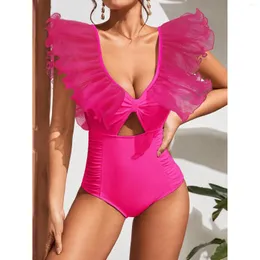 Women's Swimwear 2023 Halter Women V Neck One Piece Swimsuit Summer Beachwear Ruffle Bathing Suit Vintage Monokini Female