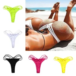 Women's Swimwear New Sexy Bikini Bottoms For Women Stylish G-string Cross-strap Panties Female Thong Swimwear Stylish Beach Swimsuit Solid Color