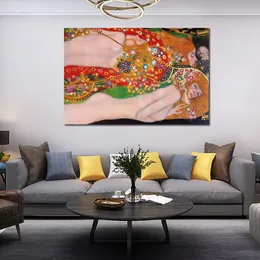 Ünlü Manzara Tablosu Gustav Klimt Kanvas Tablo Su Yılanları Ii (detay - Luxury Line) Modern Oturma Odası Dekoru