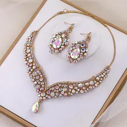 Set di orecchini per collana da sposa in cristallo di lusso con fermagli per capelli per regalo di gioielli da sposa con strass da sposa da donna