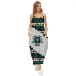 Casual Dresses Women Dress Halter Neck Summer Ethnic Style Tryckt ärmlös Midi Backless Loose Party Sexig Beach Streetwea