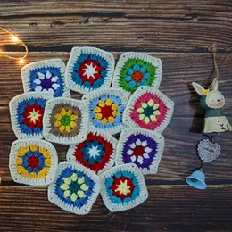 Mats Pads DIY Crochet Doilies Multicolor ers Square Table Decoration Handmade Cup Pad 9cm Wool Clothes Patch 50pcslot 230629