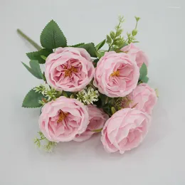 Fiori decorativi 7 Head Austin Roses Bouquet da sposa artificiale Decorazioni per matrimoni Disposizione dei fiori Seta Home Party Event