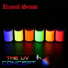 Fisketillbehör 6 UV Fluo Colors Set 60 Fly Binding Thread 150yards per spole 150D dubbning med reflektionseffekt för Trout Bass Flues 230629