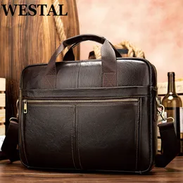 Kolejki Westal Men S Messenger Torba oryginalna skóra 14 Laptop Man Man Office Business Bags for Document 8572 230629