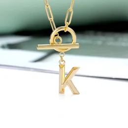 Pendant Necklaces Toggle Clasp Initial Letter For Women Stainless Steel Chain Thick OT Buckle Necklace Birthday Jewelry Gift BFF 2023 230630