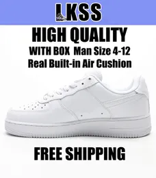 LKSS High Quality All White Sneaker Real Built-in Air Cushion Sapatos Casuais EUA Homem Tamanho 4-12 Homens Mulheres Basquete Correndo Moda Esporte Tênis