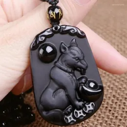 Anhänger Halsketten Handgemachte Webart Schwarzer Obsidian Stein Graviert Viele Stil Tier Lange Perlen Kette Halskette Modeschmuck