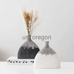 Vases Creativity Art Vase Dried Flower Apparatus Black White Ceramic Vase Home Decorations Mesa Living Room TV Cabinet Bookcase Decor x0630