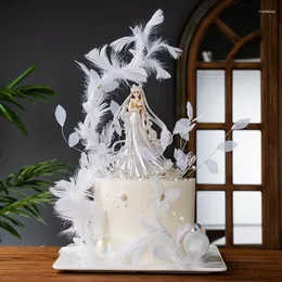 Fournitures de fête belle fille lune gâteau ornements filles fête d'anniversaire décoration plume couronne Toppers mariage