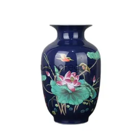 Vases Ceramic Flower Vase Pastel lotus Pattern Wax Gourd Bottle Antique Porcelain Home Decor Ornaments Genuine Antique Collection x0630