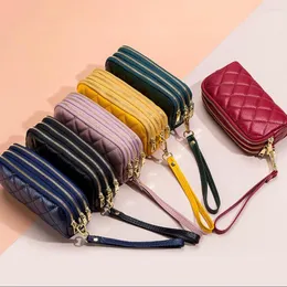 Wallets Women With Wrist Strap PU Leather Long Design Card Holder Multi-card Purse Simple Style Handbag Coin Keys Bag