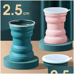 Outros Drinkware Portátil Dobrável Sile Copo de Água 320Ml Dobrável Expansível Beber Para Cam Caminhadas Viagem Drop Delivery Home Garde Dhtul