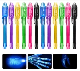 자외선 LED 블랙 라이트 비밀 메시지 작가가있는 보이지 않는 UV 잉크 마커 펜 매직 사라짐 단어 키즈 파티 호의 아이디어 선물