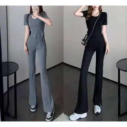 Casual Sportswear Suit Women's Tracksuits Summer 2023 New Fashion Lady Slim T-shirt Wide Leg Pants Two-Piece Set
