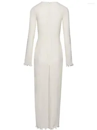 Günlük Elbiseler Bayan Maxi Örtbas Elbise Uzun Kollu Örme Düşük Kesim Sırtı Açık Seksi Şeffaf Plaj Çiçekli Beyaz See Through