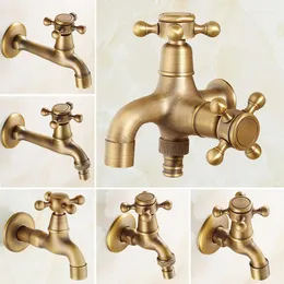 Bathroom Sink Faucets Wall Mount Bibcock Antique Brass Retro Small Pool Tap Decorative Outdoor Garden Faucet Washing Machine Mop Cold Water