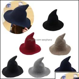 Cloches Chapéus Caps Cachecóis Luvas Acessórios de Moda Halloween Party Witch Wizard Cor Sólida Kinitted-Lã Para Masquerade Cosplay D Dhx7W