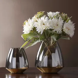 Wazony nowoczesne szara kawa kolorowy szklany wazon salon przezroczysty duży brzuch hydroponiczny pojemnik na kwiaty Home Decoration x0630