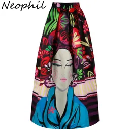 Dresses Neophil 2023 Muslim Women High Waist Maxi Long Skirts Portrait Lady Printed Satin Floor Length Saias Jupe Longue Femme Ms07040