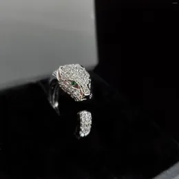 Cluster-Ringe, schicker Strass-Leoparden-Stil, erwachsener Ring, Hip-Hop, übertriebener Kopf, verstellbar, offen, voller Zirkon, Damen-Trend-Accessoires