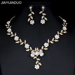 Wedding Jewelry Sets jiayijiaduo Classic Bridal Jewellery Sets for Women's Dresses Accessories Cubic Necklace Earrings Set Gold Color Wedding Dresses 230630