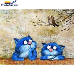 Tende Photocustom Due gatti blu Animali Dipinti con i numeri Kit per bambini Dipinto a mano Regalo fai da te 60x75 cm Pittura a olio con cornice Decorazioni per la casa Foto