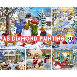 ملصقات 5D DIY AB Diamond Painting Christmas Snowman Cross Full Square Equary Equiic Mosaic Rhinestone Decoration صورة هدية