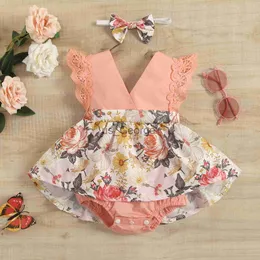 Clothing Sets MaBaby 024M Newborn Infant Baby Girl Romper Vneck Lace Floral Jumpsuit Playsuit Summer Clothing Overalls Costumes D01 J230630