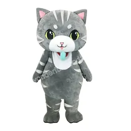 Costume della mascotte della bambola del gatto grigio Giacca di pelle di pelliccia Abito di Halloween Gioco di ruolo Natale Festival di Pasqua Adulto