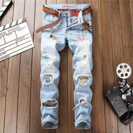 Новые мужские дизайнерские джинсы Denim Ripped Fashion Skinny Jean Повседневная мужская брендовая одежда Теплые джинсы213D