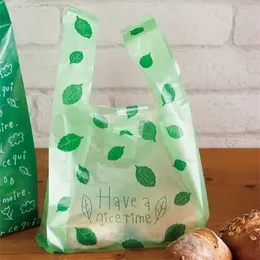 Inne jednorazowe produkty z tworzywa sztucznego Zilue 100pcllot Rozmiar 18x35cm 24x45 cm Supermarket Zakupy plastikowa torba Zielone liście Kolorowa torba Czysta i świeża kamizelka 230629