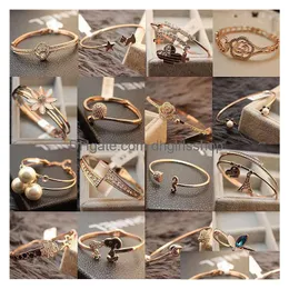 Bangle Wholesale Fashion Simple 18K Rose Gold Open Bracelets Art Small Fresh Versatile Diamond Jewelry For Women Drop Delivery Otdln