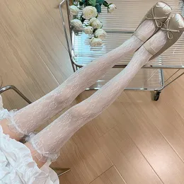 Skarpetki dla kobiet Lolita Lace Freulllilly Stockings JK siatka nad kolanem żeńska przezroczystą cienką długą sukienkę uda media w kalcynach