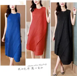Issey Luxury French Premium Temperament Fashion Three House Pleated Color Block Dress New Seeveless Luxury Fashing Dress