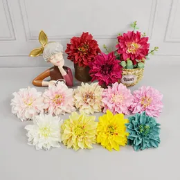 Decorative Flowers 16cm 10pcs Artificial Silk Dahlia Flower Head For Wedding Home Party Decoration DIY Garden Wall Gift Box Process